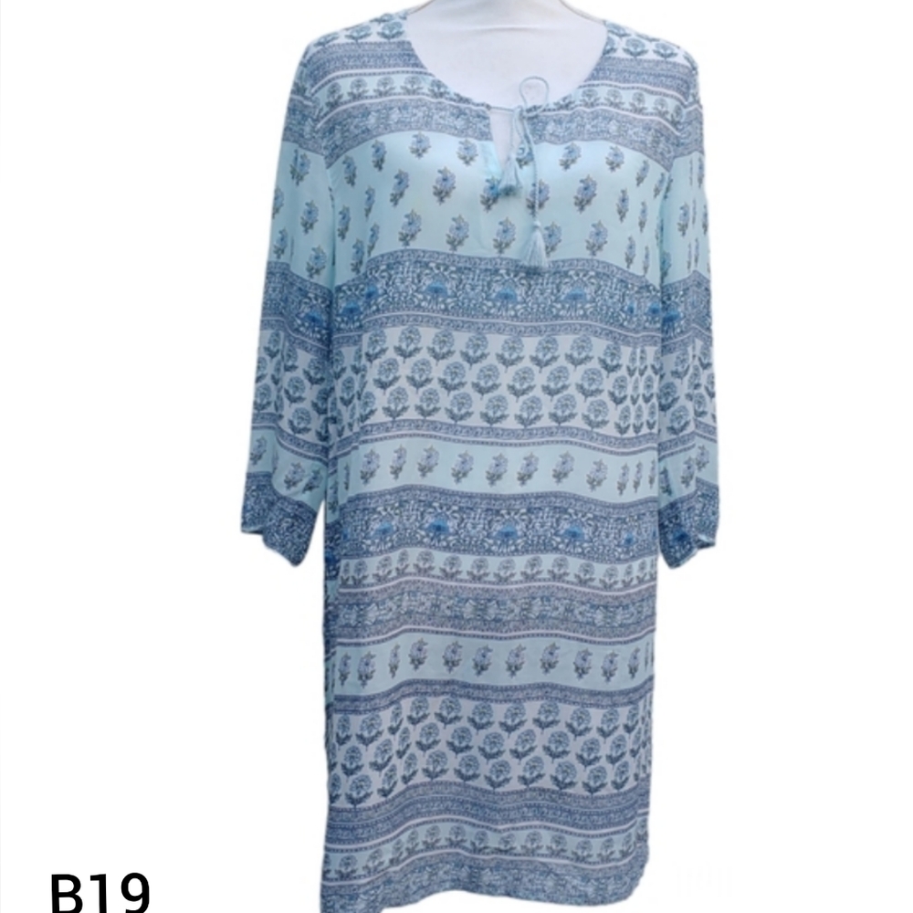 j.jill Tunic Blues Tencel Lyocell Indonesia Sheer Ties at Neck Medium